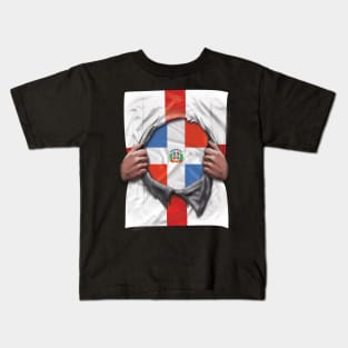 Dominican Republic Flag English Flag Ripped Open - Gift for Dominican From Dominican Republic Kids T-Shirt